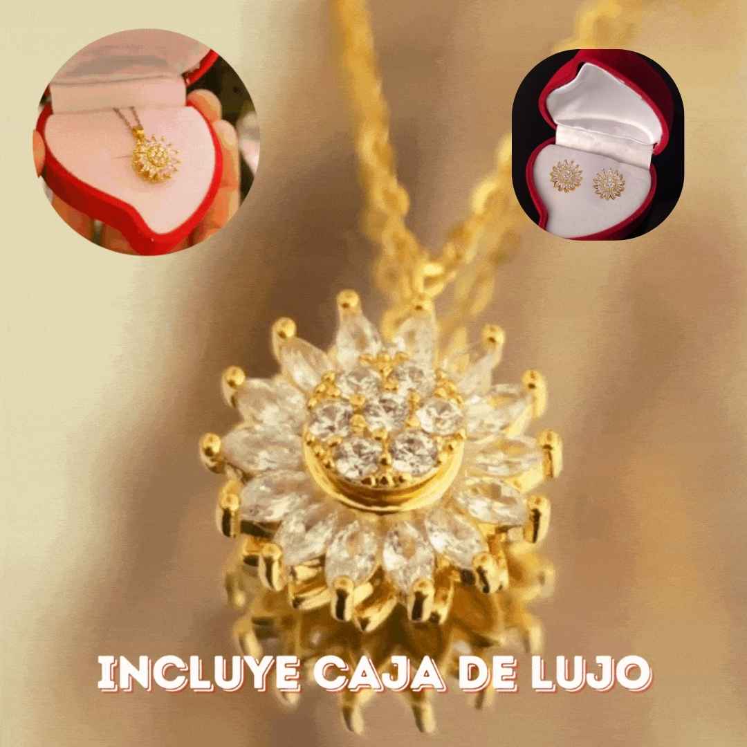 Combo Collar + Aretes Girasol laminado en Oro 18K